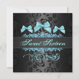 Sweet 16 Blue & Black Bow Birthday Einladung