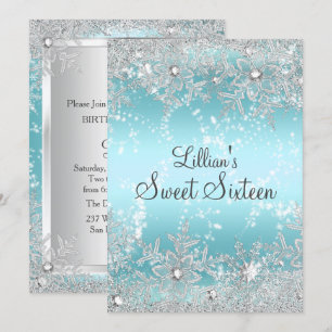 Sweet 16 Blue Diamond Snowflake Winter Wonderland Einladung
