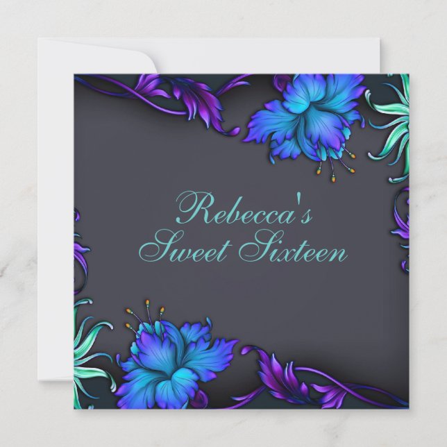 Sweet 16 Blue Flower Burst Design Invitation d'ann (Devant)