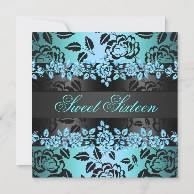 Sweet 16 Blue Rose Design Invitation d'anniversair (Devant)