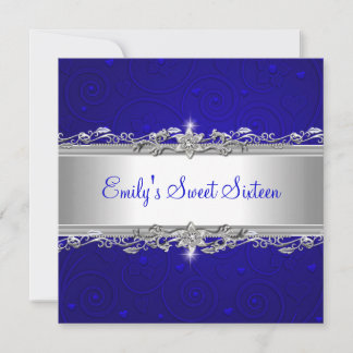 Sweet 16 Blue Silver Floral Liebe Geburtstagsparty Einladung