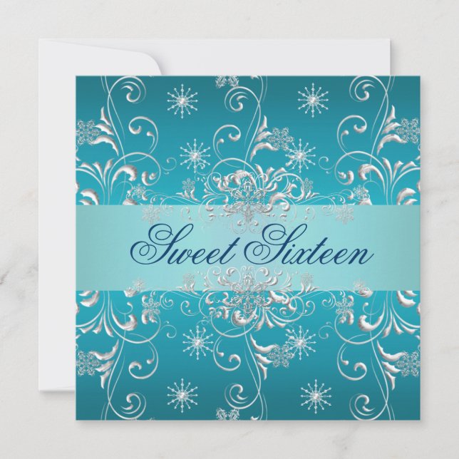 Sweet 16 Blue Snow Birthday Einladung (Vorderseite)