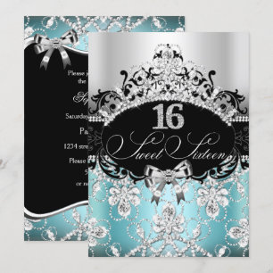 Sweet 16 Blue Sparkle Tiara Birthday Einladung
