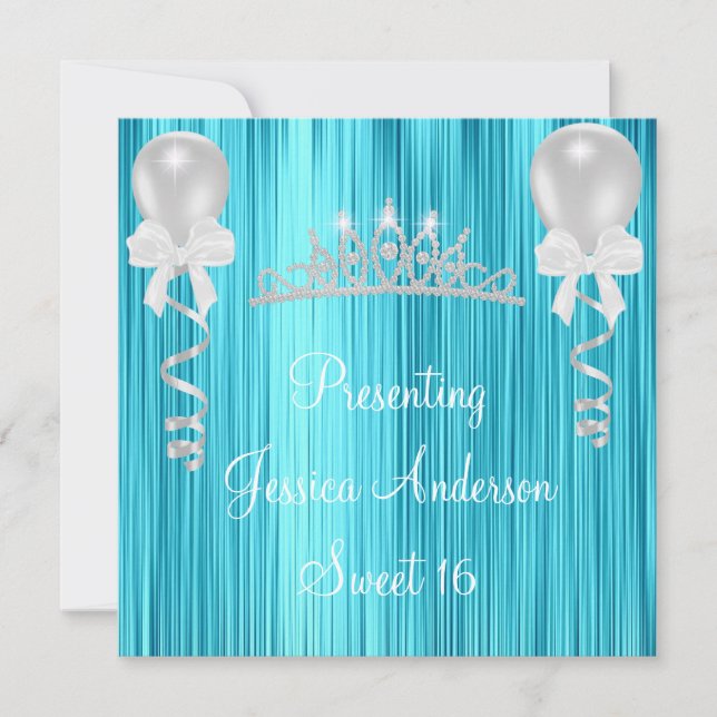 Sweet 16 Blue White Silver Jewel Tiara Formal Einladung (Vorderseite)