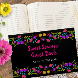 Sweet 16 Blume in Blütenrosa und schwarz in Mexiko Gästebuch