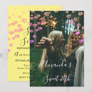 Sweet 16. Blume Royal Yello Gold Foto Confetti Einladung