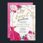Sweet 16 Blumenkleid Butterfly Hot Pink Gold Einladung<br><div class="desc">Adorable, heiß rosa goldene Blüte, 16 . Geburtstag Geburtstagsparty Einladungen. Einfach mit Ihren Daten personalisieren. Bitte kontaktieren Sie mich per Chat, wenn Sie Fragen zum Kunstwerk haben oder eine Anpassung benötigen. Karo der Auflistung für weitere Elemente. BITTE BEACHTEN SIE: Für Unterstützung bei Bestellungen, Versand, Produktinformationen usw. wenden Sie sich direkt...</div>