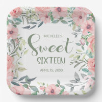 Sweet 16 Blush Pink Blume Blätter Name Datum