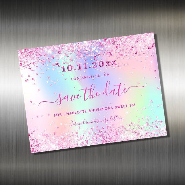 Sweet 16 blush pink Glitzer speichern den Datums-M Magnetkarte (Von Creator hochgeladen)