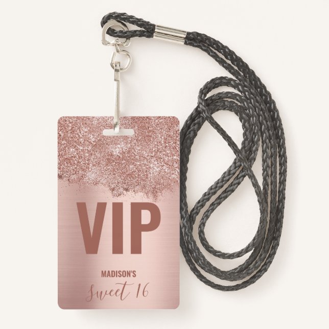 Sweet 16 Blush Pink Rose Gold Glitzer Glitzern Ausweis (Vorderseite mit Schlüsselband)