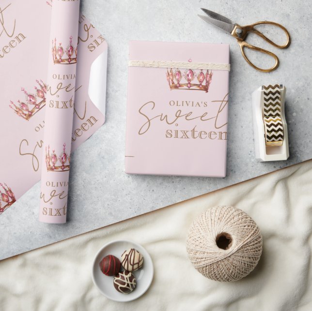 Sweet 16 Blush Pink und Gold Geburtstag Geschenkpapier (Kunsthandwerk)