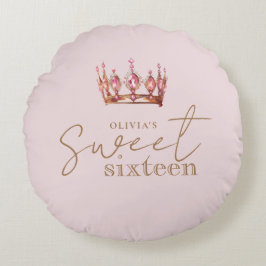 Sweet 16 Blush Pink und Gold Geburtstag Rundes Kissen