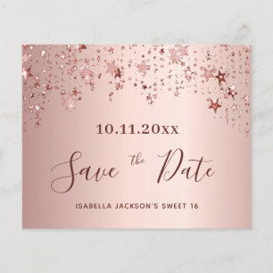 Sweet 16 Blush Rose Goldbudget Save the Date Flyer