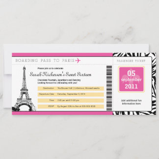 Sweet 16 Boarding Pass nach Paris Einladung