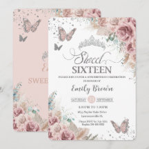 Sweet 16 Boho Blush Dusty Rose Floral Pampas Grass