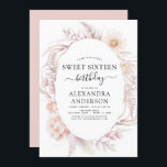 Sweet 16 Boho Dusty Pink Floral Geburtstag Einladung<br><div class="desc">Boho Dusty Pink Floral Bohemischen tropischen Watercolor Rahmen Frühling,  Sommer,  Herbst,  Herbst Sweet 16 Geburtstagsparty Einladungen - beinhaltet schöne und elegante Drehtypografie mit modernen Wüste botanischen Blume für die besondere 16 . Geburtstag 16. Geburtstagsparty.</div>