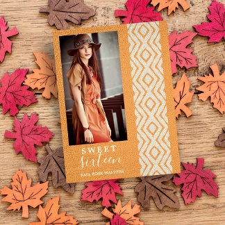 Sweet 16 Boho Tribal Textile Texture Foto Orange Ankündigungspostkarte