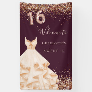 Sweet 16 bordeauxfarbene Rose Goldkleid Banner