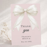 Sweet 16 bow dusty blush pink ivory pearls dankeskarte<br><div class="desc">A modern and elegant Sweet 16 thank you card.  A dusty blush pink background,  decorated with a large ivory colored bow with pearls.  On the front the text: Thank You,  name,  and a date. 
Back: Template for Your thank you note and name.</div>