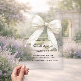 Sweet 16 bow ivory pearls elegant clear luxury acryleinladungen