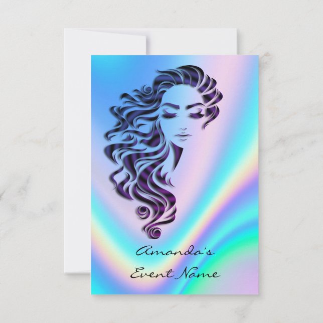 Sweet 16. Brautparty Holograph Ombre Blue Einladung (Rückseite)