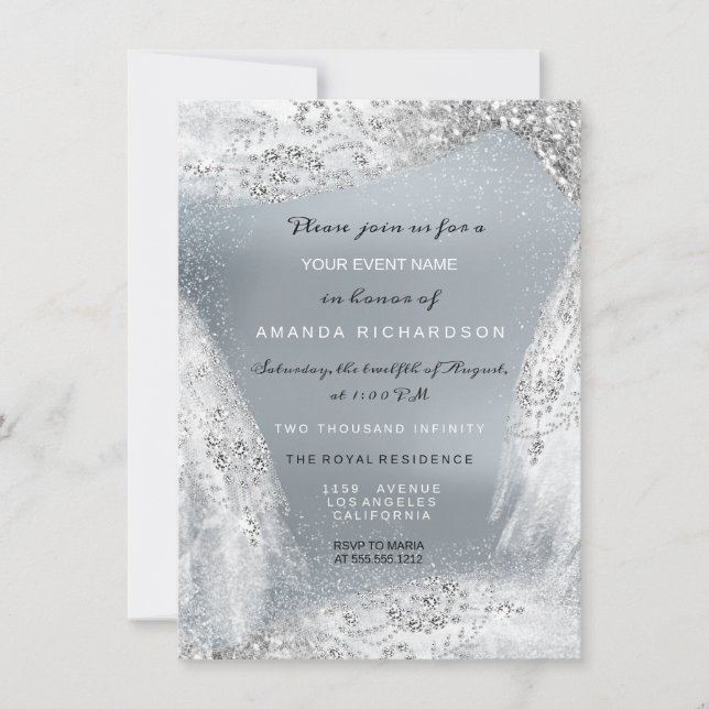 Sweet 16. Bridal Diamond Dress Gray Silver Einladung (Vorderseite)