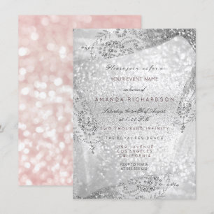 Sweet 16. Bridal Dress Pink Gray Diamond Spark Einladung