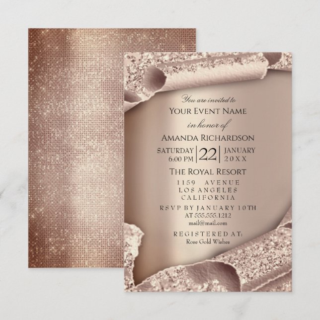 Sweet 16. Bridal Wedding 3D Rose Gold Einladung (Vorne/Hinten)