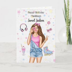 Sweet 16 Brunette Roller Girl Bonne carte d'annive