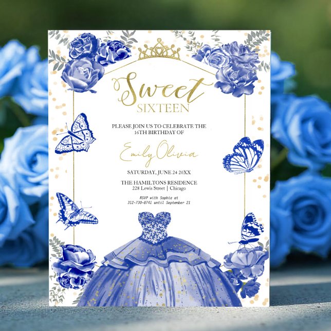 Sweet 16 Budget Einladung Royal Blue Butterfly (Von Creator hochgeladen)