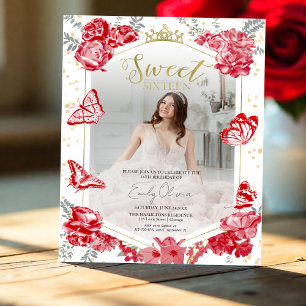 Sweet 16 Budget Foto Einladung Roter Schmetterling