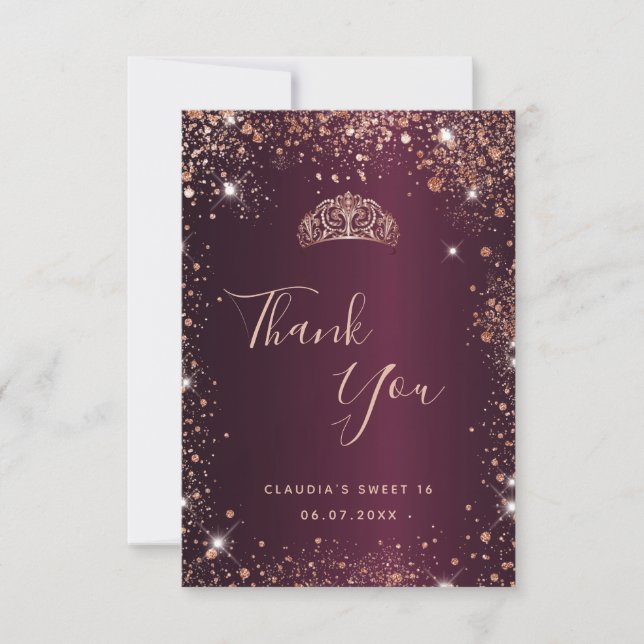 Sweet 16 burgundy Rose Gold Danke Karte (Vorderseite)