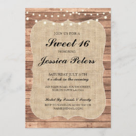 Sweet 16 Burlap Lights Rustikale Holzeinladung Einladung