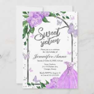 Sweet 16 Butterflys Lavendel Gown Einladung