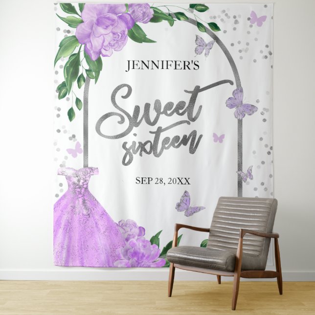 Sweet 16 Butterflys Lavendel Gown Hintergrund Wandteppich (Beispiel)