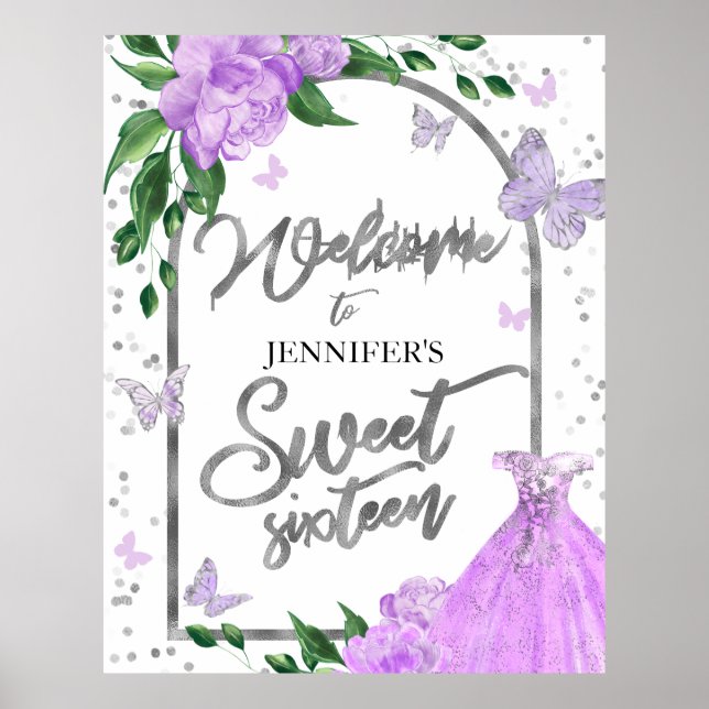 Sweet 16 Butterflys Lavendel Willkommenszeichen Poster (Vorne)