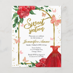 Sweet 16 Butterflys Rotes Budget Einladung