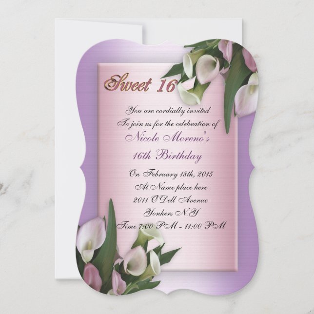Sweet 16 calla lily invitation d'anniversaire élég (Devant)