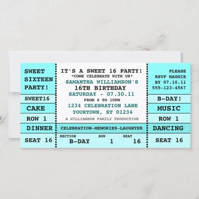 Sweet 16 Carte photo de l'invitation au concert (Devant)