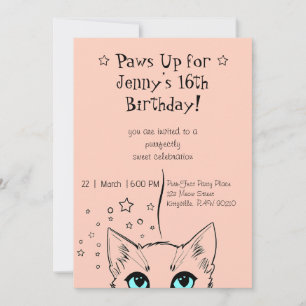 Sweet 16 Cat-Themed Birthday Einladung