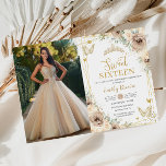 Sweet 16 Champagne Brown Floral Butterflies Foto Einladung<br><div class="desc">Personalisieren Sie diese schöne Einladungskarte einfach und schnell. Klicken Sie einfach auf die Schaltfläche "Bearbeiten mithilfe von Entwurfswerkzeugen", um Text, Wortlaut, Stil des Schriftartes, Größe des Schriftartes und Farbe des Schriftartes zu ändern. Sie können auch Text hinzufügen oder entfernen und Bilder verschieben oder entfernen. Die Schmetterlinge und Krone sind beweglich,...</div>