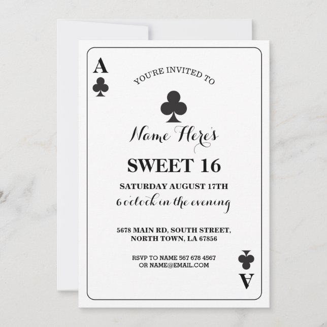 Sweet 16 Clubs Jouer Carte Vegas Anniversaire Ace (Devant)