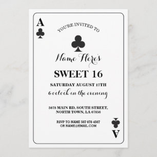 Sweet 16 Clubs Spielkarte Vegas Birthday Ace Einladung