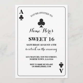 Sweet 16 Clubs Spielkarte Vegas Birthday Ace Einladung