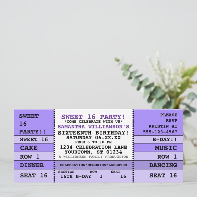 Sweet 16 Concert Ticket Einladung (Stehend Vorderseite)