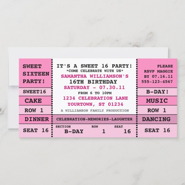 Sweet 16 Concert Ticket Einladung Fotokarte (Vorderseite)