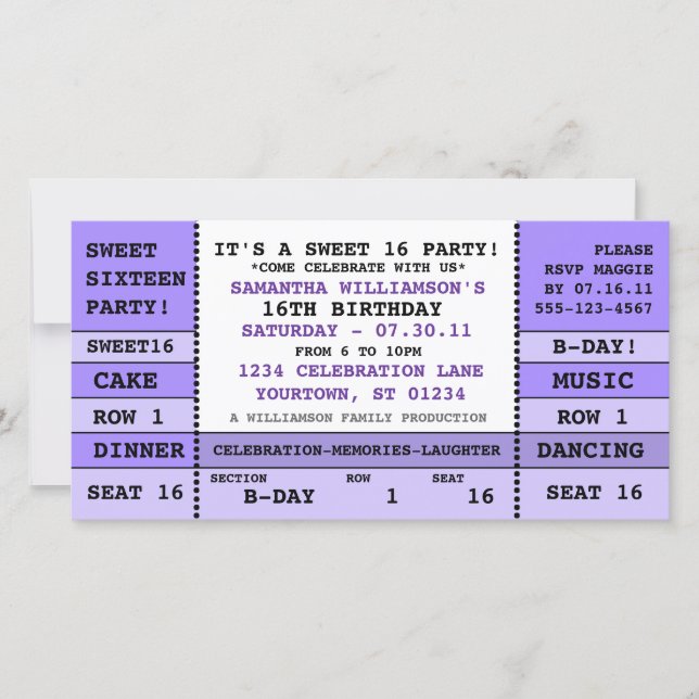 Sweet 16 Concert Ticket Einladung Fotokarte (Vorderseite)