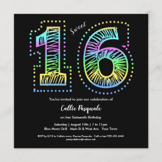 Sweet 16 Cool auf Black Birthday Party Einladung