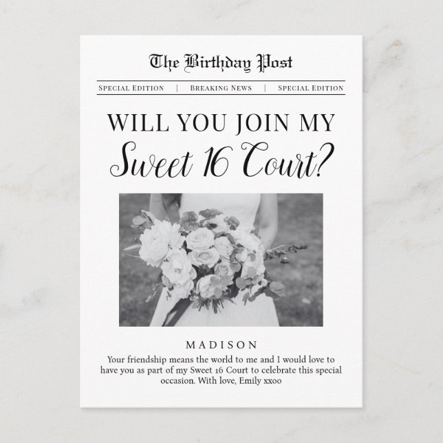 Sweet 16 Court Vorschlag Zeitung Postkarte (Vorderseite)