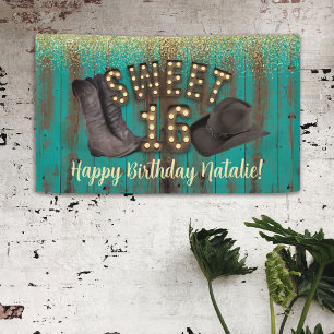 Sweet 16 Cowgirl Aquamarin Barn Wood Rustikaler Ge Banner